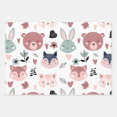 Sweet Pink Bear Fox And Bunny Forest Geschenkpapier Set (Vorderseite 3)