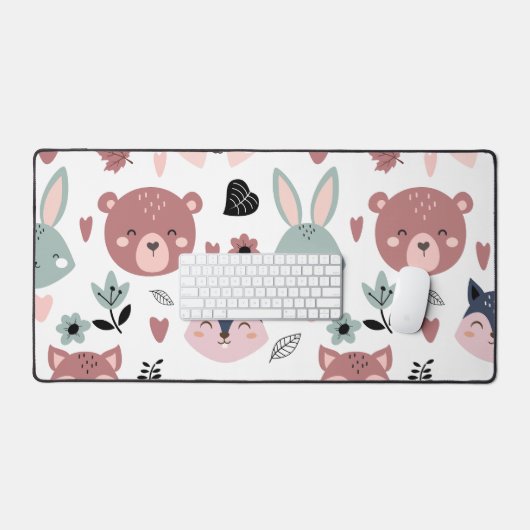 Sweet Pink Bear Fox And Bunny Forest Schreibtischunterlage (Tastatur & Maus)