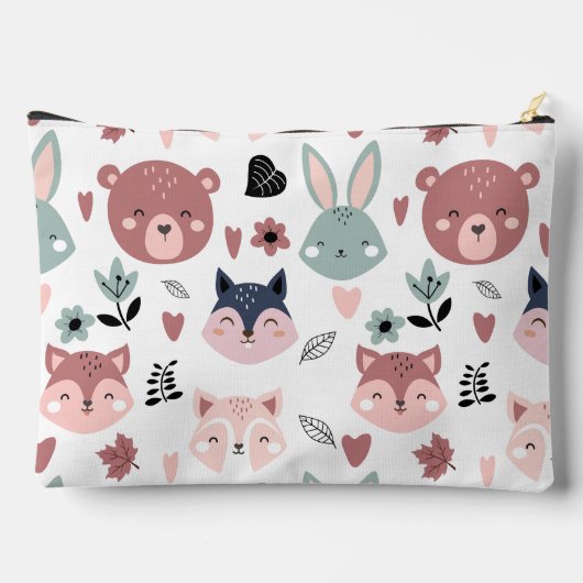 Sweet Pink Bear Fox And Bunny Forest Zubehörtasche (Rückseite)