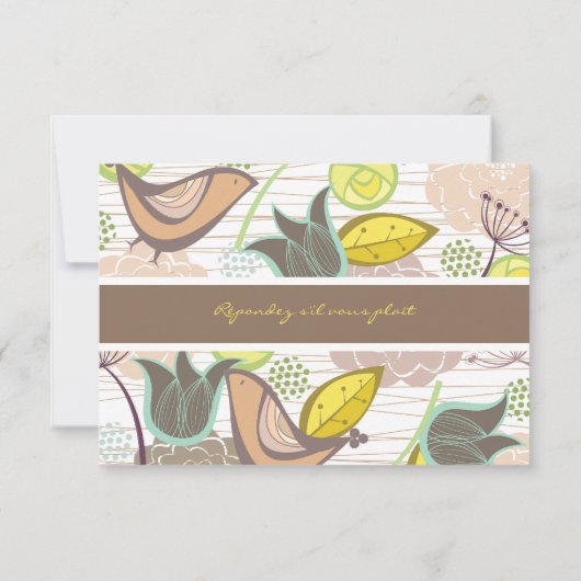 Sweet Pink Birds Floral Garden Wedding RSVP Card (Rückseite)