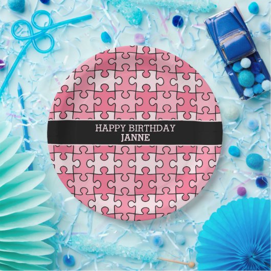 Sweet Pink Black Girly Puzzle Stücke Pappteller (Party)