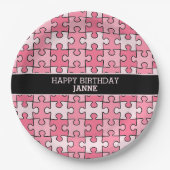Sweet Pink Black Girly Puzzle Stücke Pappteller (Vorderseite)
