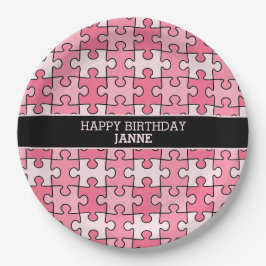 Sweet Pink Black Girly Puzzle Stücke Pappteller