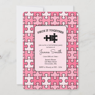 Sweet Pink Black Piece it Together Puzzle Birthday Einladung