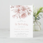 Sweet Pink Blume Mädchen 1. Geburtstag Party Einladung (Stehend Vorderseite)