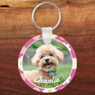 Sweet Pink Blumenmuster Personalisiertes Pet-Foto Schlüsselanhänger