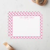 Sweet Pink Bow and Gingham Note Card Mitteilungskarte (Vorderseite/Rückseite Beispiel)