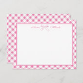Sweet Pink Bow and Gingham Note Card Mitteilungskarte (Vorne/Hinten)