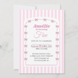 Sweet Pink Bow Coquette Fifth Birthday Party Einladung