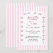 Sweet Pink Bow Coquette Fifth Birthday Party Einladung (Vorne/Hinten)