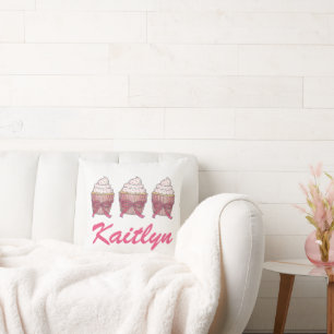 Sweet Pink Bow Cupcake Cake Cake Personalisiert Na Kissen