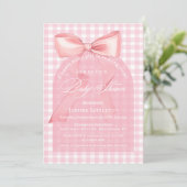Sweet Pink Bow Gingham Arch Girl Babydusche Einladung (Stehend Vorderseite)