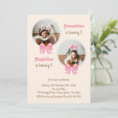 Sweet Pink Bow Pearl Foto Girl Einladung (Stehend Vorderseite)