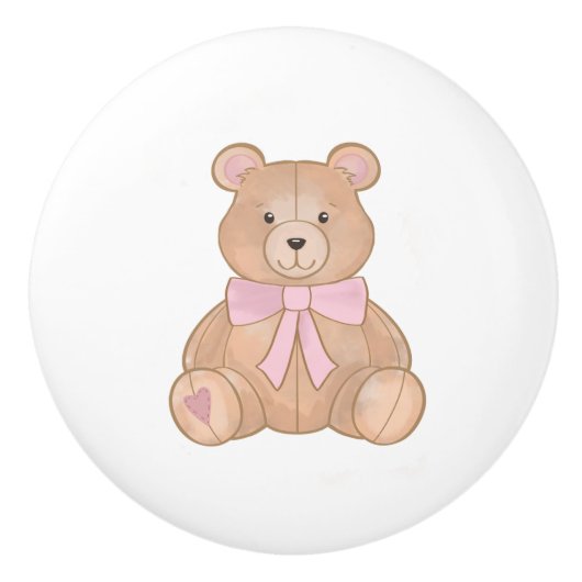 Sweet Pink Bow Teddy Kinderzimmer Kid Room Keramikknauf (Vorderseite)