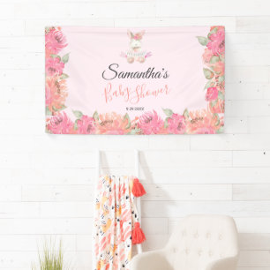 Sweet Pink Bunny Boho Watercolor Girl Babydusche Banner