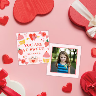 Sweet Pink Candy Valentine's Classroom Fotokarte Mitteilungskarte