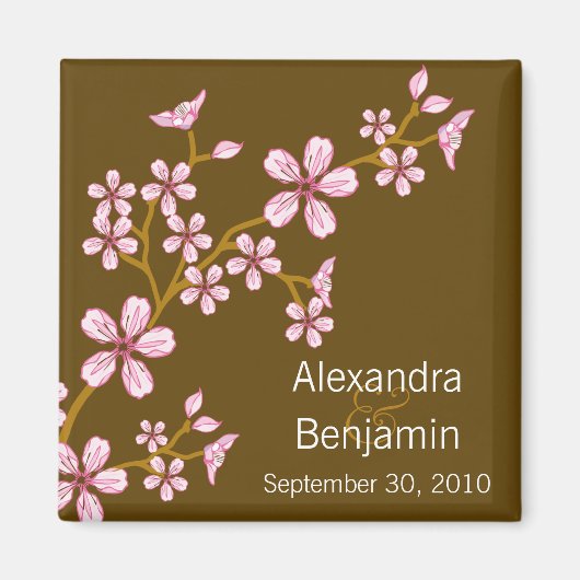 Sweet Pink Cherry Blossom Wedding Magnet Gefallen (Vorne)