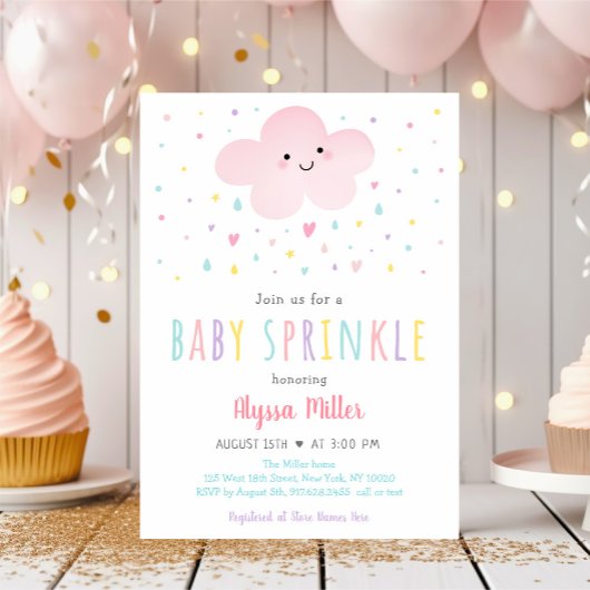 Sweet Pink Cloud Girl Baby Sprinkle Einladung