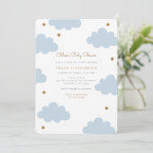 Sweet Pink Clouds Babydusche Einladung Blau (Stehend Vorderseite)