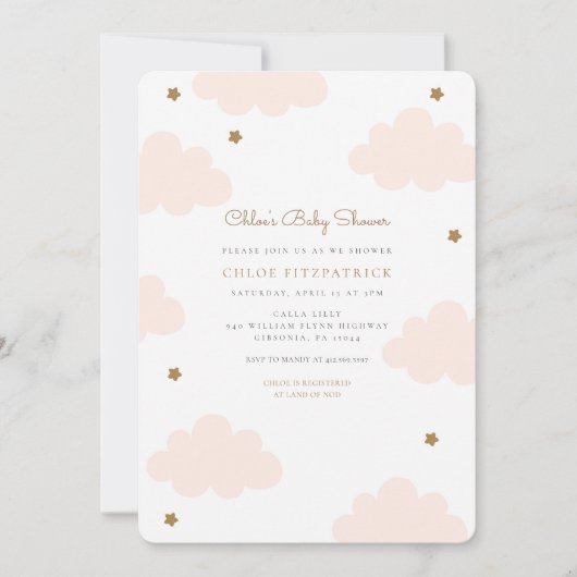 Sweet Pink Clouds Kinderdusche Einladung Rosa (Vorderseite)