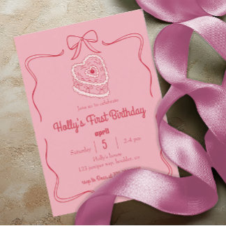 Sweet Pink Coquette Bow 1. Geburtstag Herzkuchen Einladung