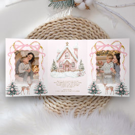 Sweet Pink Coquette Bow Christmas Wonderland Foto Dreifach Gefaltete Urlaubskarte