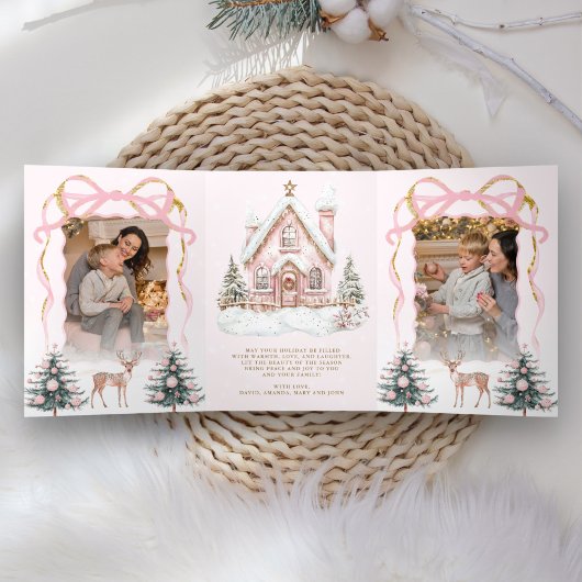 Sweet Pink Coquette Bow Christmas Wonderland Foto Dreifach Gefaltete Urlaubskarte