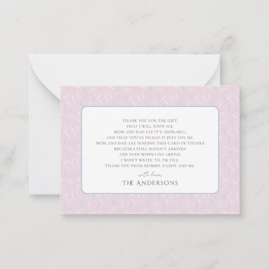 Sweet Pink Cupcake & Donut Baby Dusche Vielen Dank Mitteilungskarte (Rückseite)