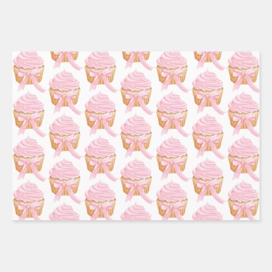 Sweet Pink Cupcake Geschenk Wrap Niedlich & feierl Geschenkpapier Set (Vorderseite)