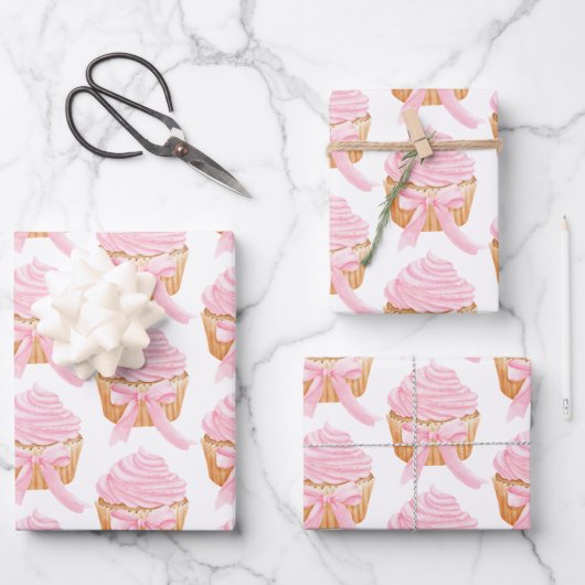 Sweet Pink Cupcake Geschenk Wrap Niedlich & feierl Geschenkpapier Set (Vorderseite)
