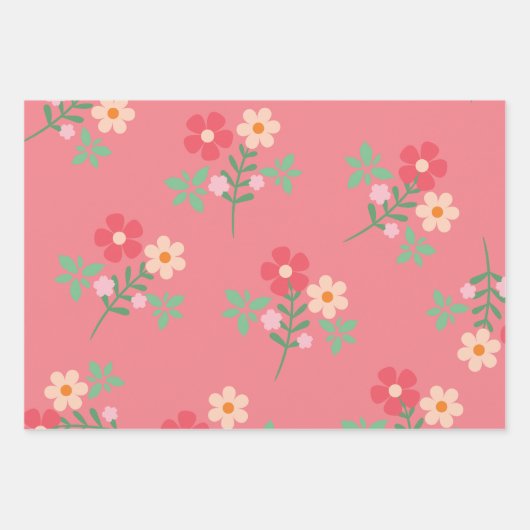 Sweet Pink Daisy Bouquet Retro Muster Geschenkpapier Set (Vorderseite)