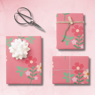 Sweet Pink Daisy Bouquet Retro Muster Geschenkpapier Set