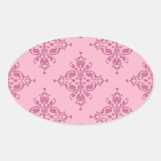 Sweet Pink Damask Ovaler Aufkleber (Vorderseite)