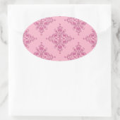 Sweet Pink Damask Ovaler Aufkleber (Tasche)