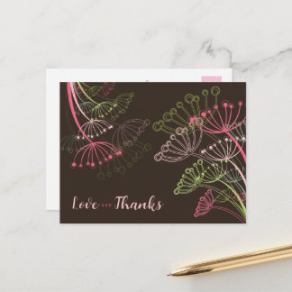 Sweet Pink Dandelions Blume Chic Liebe & Danke Postkarte