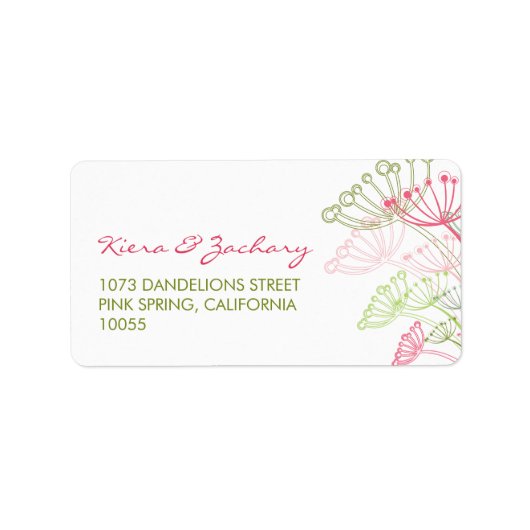Sweet Pink Dandelions Blume Spring Address Labels Adressaufkleber (Vorne)