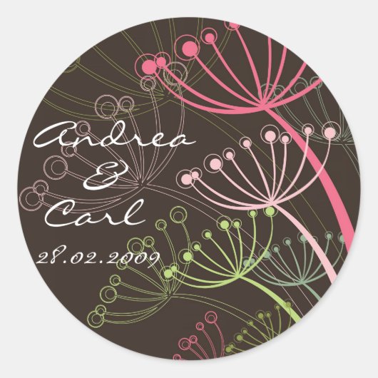 Sweet Pink Dandelions Chic Summer Wedding Sticker (Vorderseite)