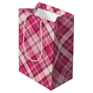 Sweet Pink Diagonal Gingham Kariertes Muster Mittlere Geschenktüte