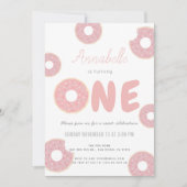 Sweet Pink Donut Girl 1. Geburtstag Einladung (Vorderseite)