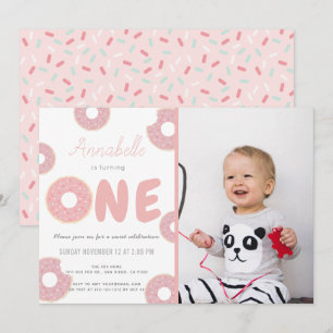Sweet Pink Donut Girl Foto 1. Geburtstag Einladung