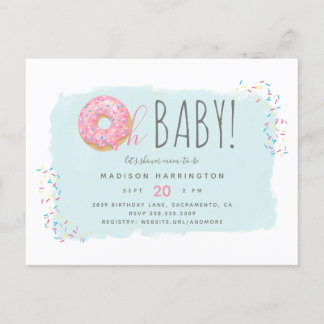 Sweet Pink Donut Sprinkle Modern Oh Babydusche Einladungspostkarte