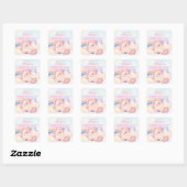 Sweet Pink Elegant Unicorn Rainbow Square Sticker (Blatt)