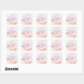 Sweet Pink Elegant Unicorn Rainbow Square Sticker (Blatt)