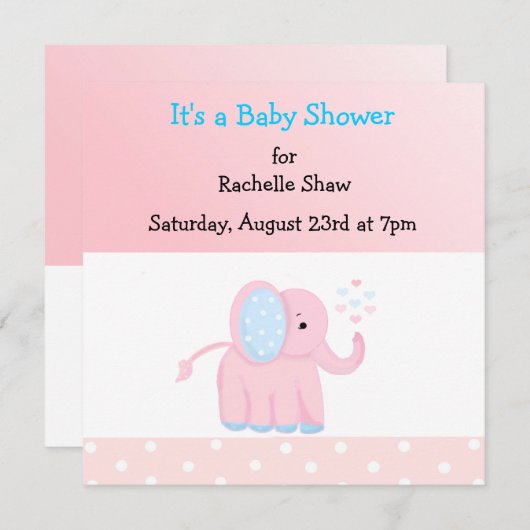Sweet Pink Elephant Baby Dusche Einladung (Vorne/Hinten)