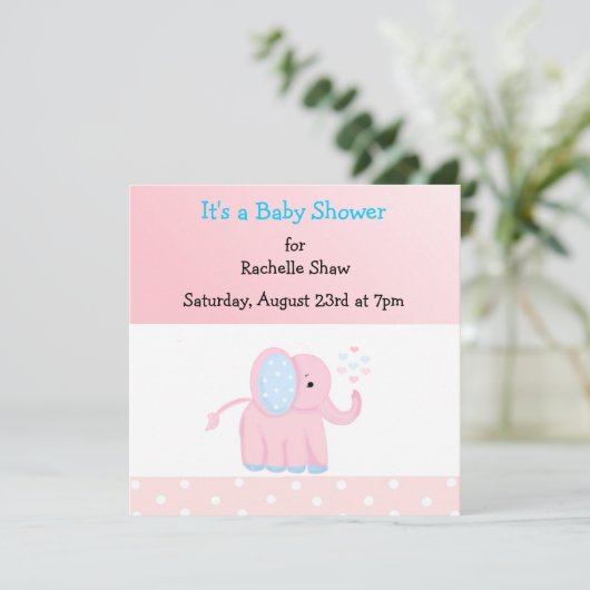 Sweet Pink Elephant Baby Dusche Einladung (Stehend Vorderseite)