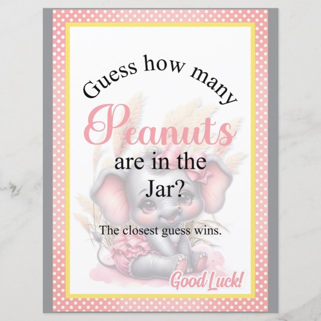 Sweet Pink Elephant Baby Shower Candy Jar Game (Vorderseite)