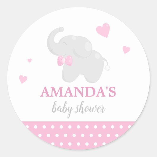 Sweet Pink Elephant Baby Shower Sticker (Vorderseite)