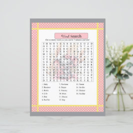 Sweet Pink Elephant - Baby Shower Word Search Game