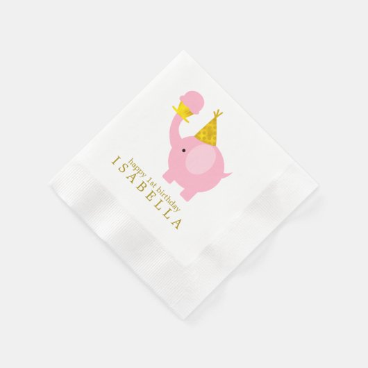 Sweet Pink Elephant Birthday Party Serviette (Ecke)