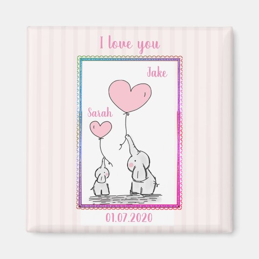 Sweet Pink Elephant Couple Magnet (Vorne)